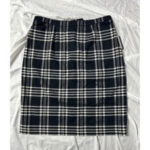Casual Corner Annex Black White Plaid Stretch Pencil Skirt Pockets Size 16 NWT